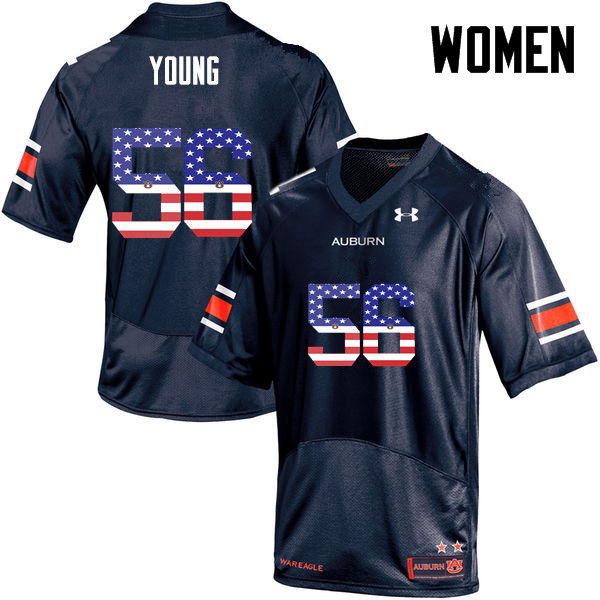 Women #56 Avery Young Auburn Tigers USA Flag Fashion College Football Jerseys-Navy